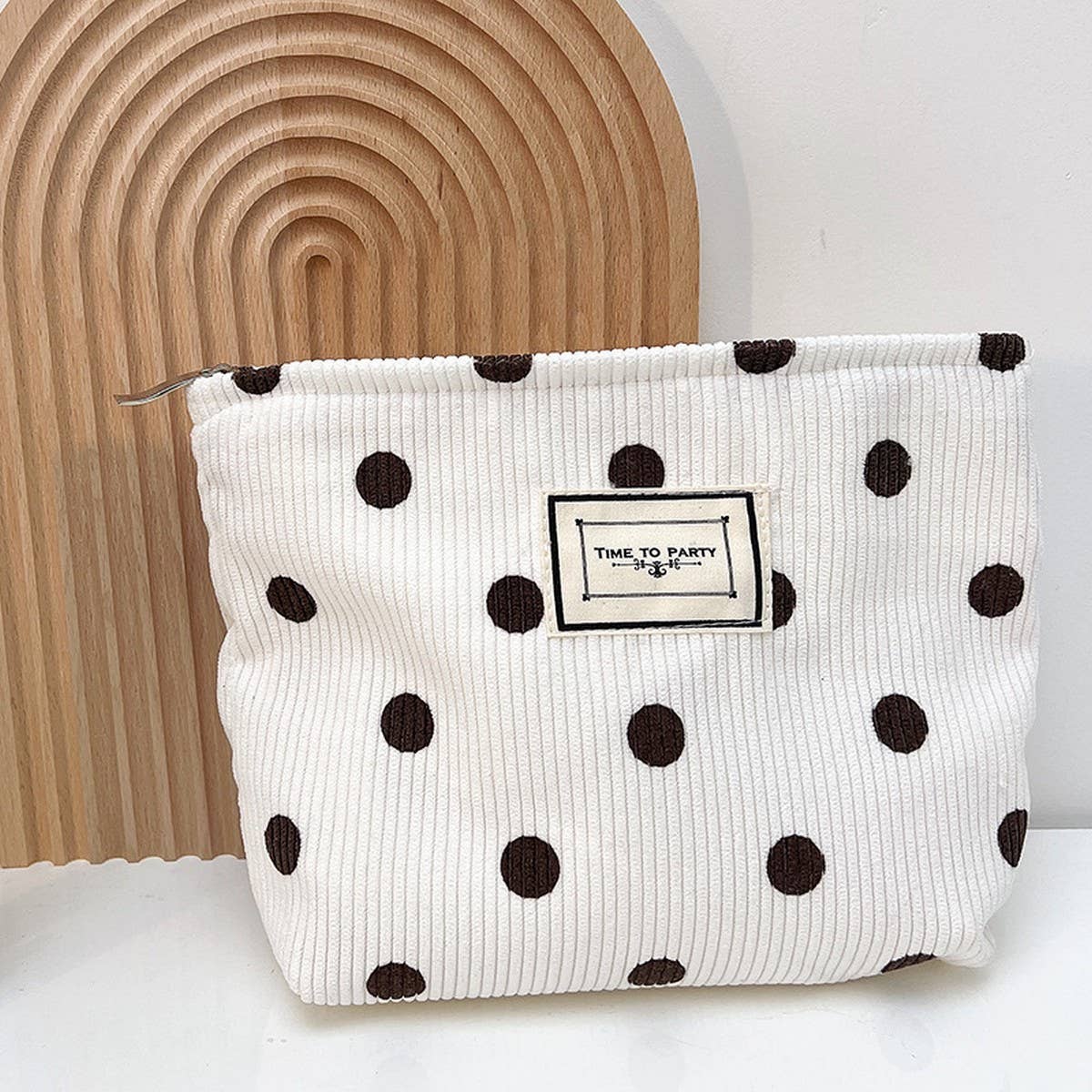 CORDUROY RETRO POLKA DOT MAKEUP BAG White