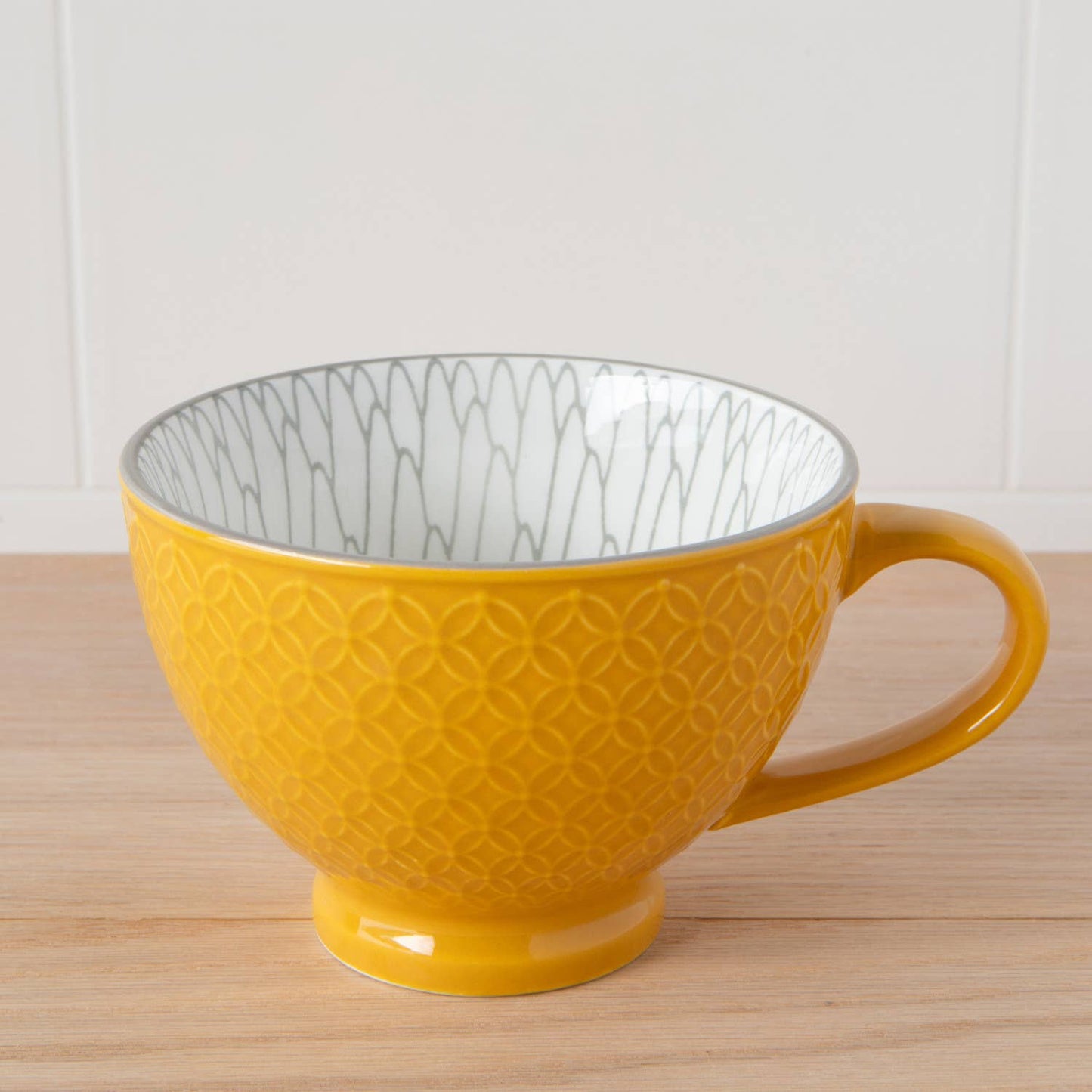 Yellow Stamped Latte Mug 14 oz