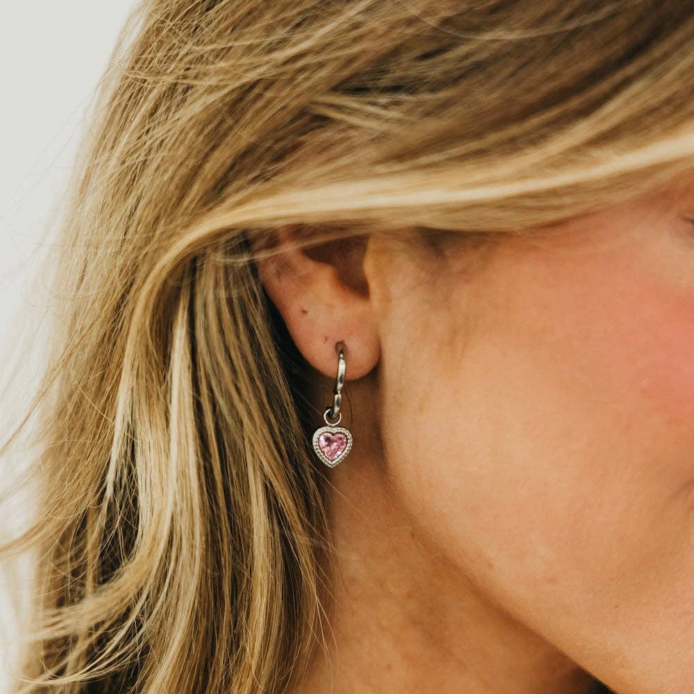 Aphrodite Heart Dangle Earrings Silver/Pink