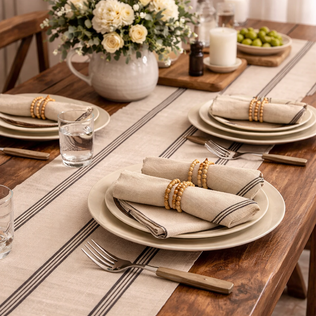Cotton Black and Beige Striped Runner