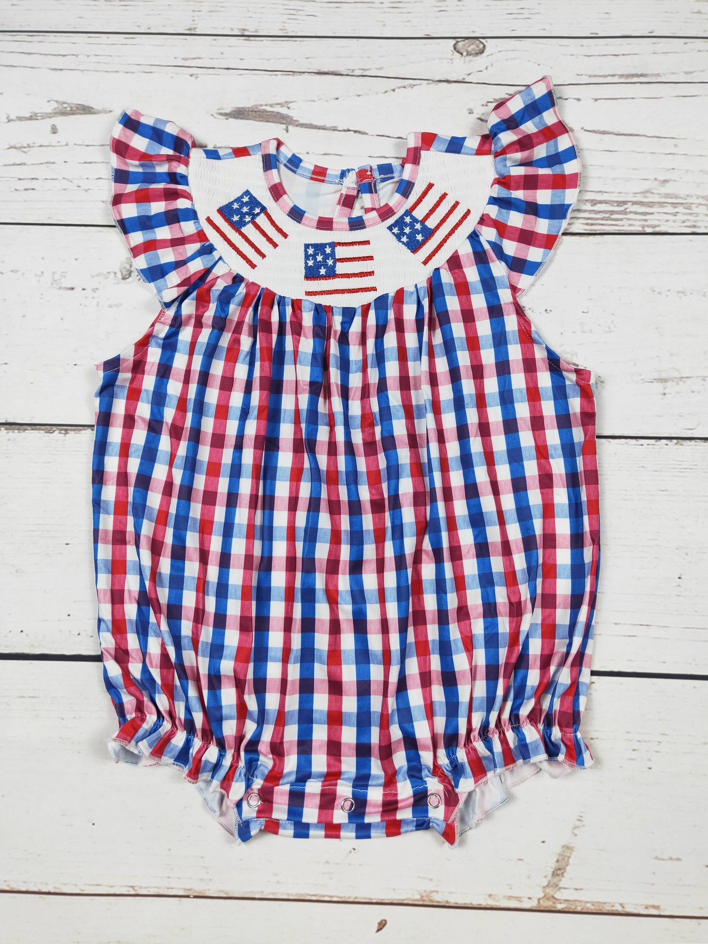 Baby Girl Smocked Patriotic Bubble: 0-3M