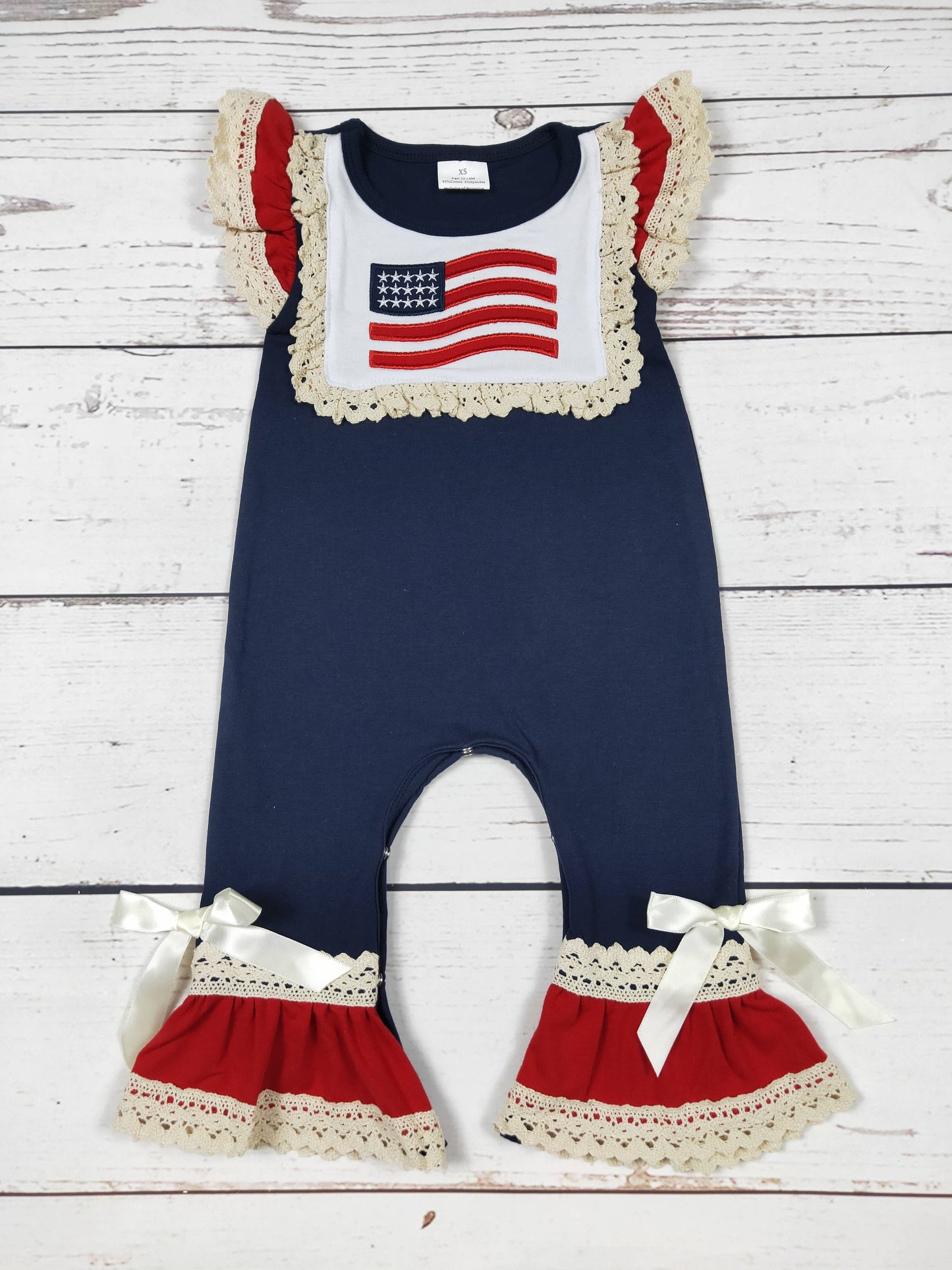 Baby Girl Flag Appliqué Patriotic Romper: 3-6M
