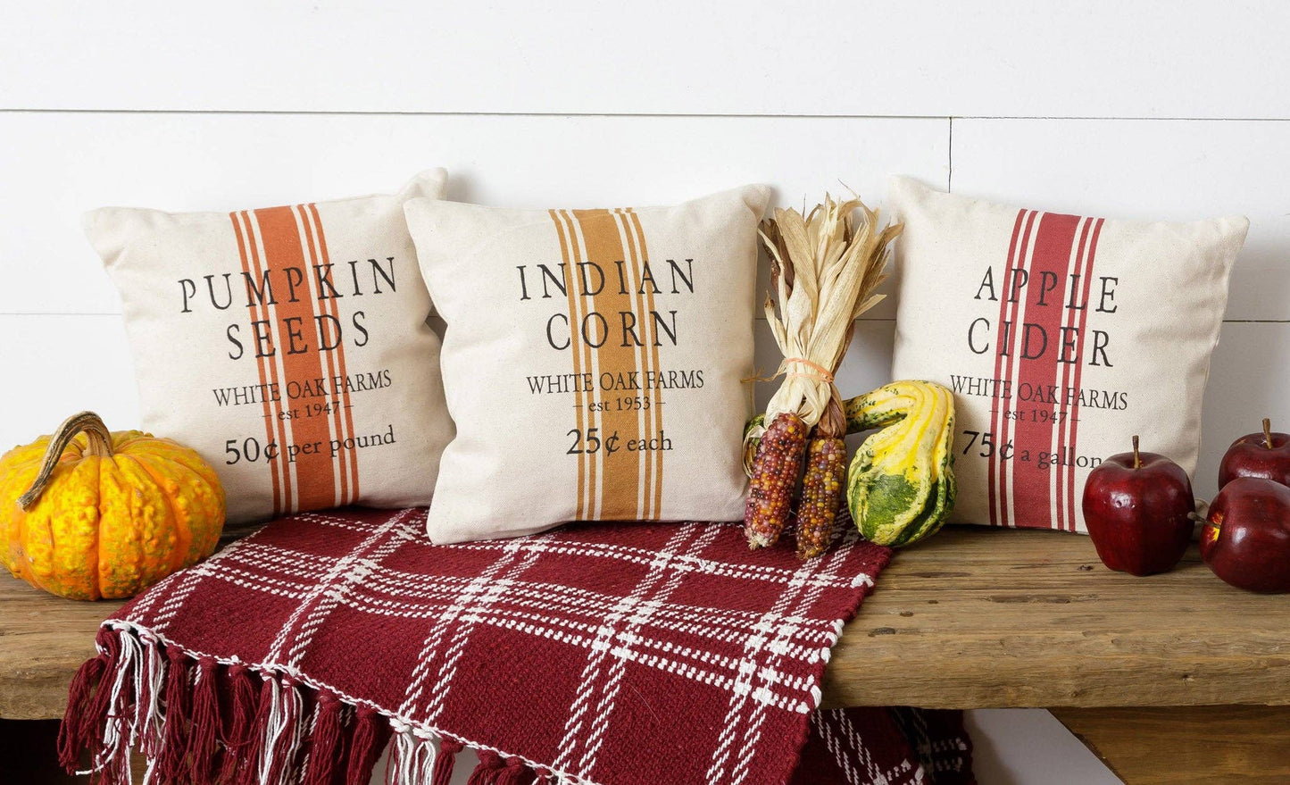 Grain Sack Pillows - Pumpkin, Apple, Corn (Pk/03 Ast)