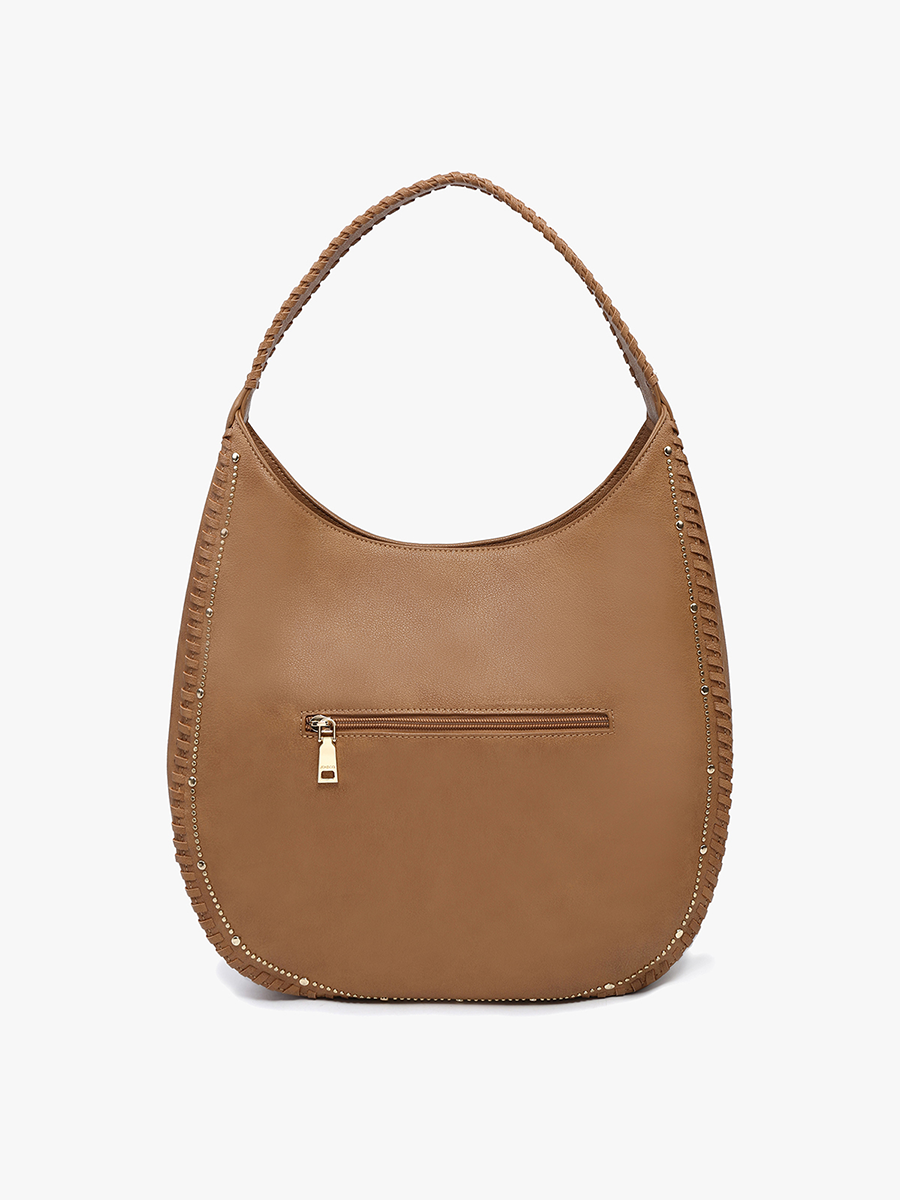 Leslie Studded Whipstitch Hobo Bag Black