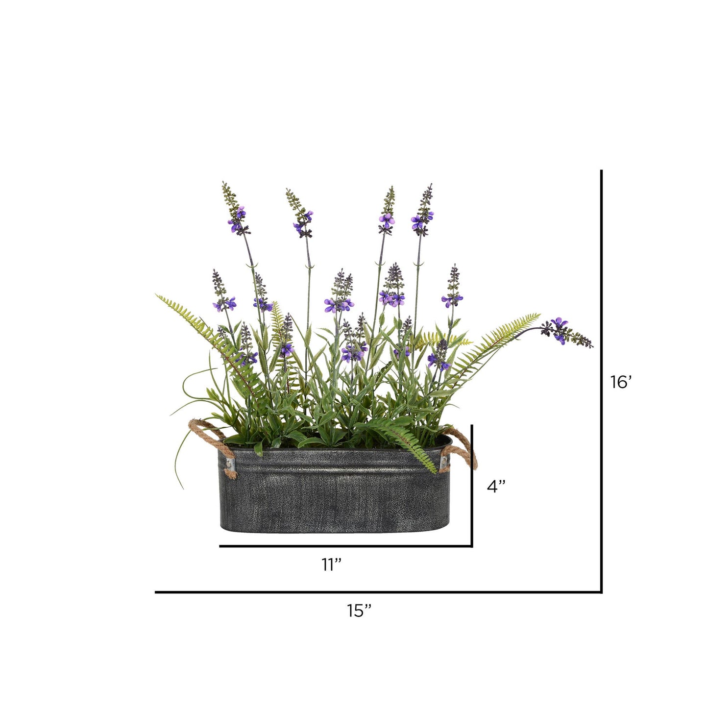 16" Artificial Lavender Flower Fern in Iron Pot