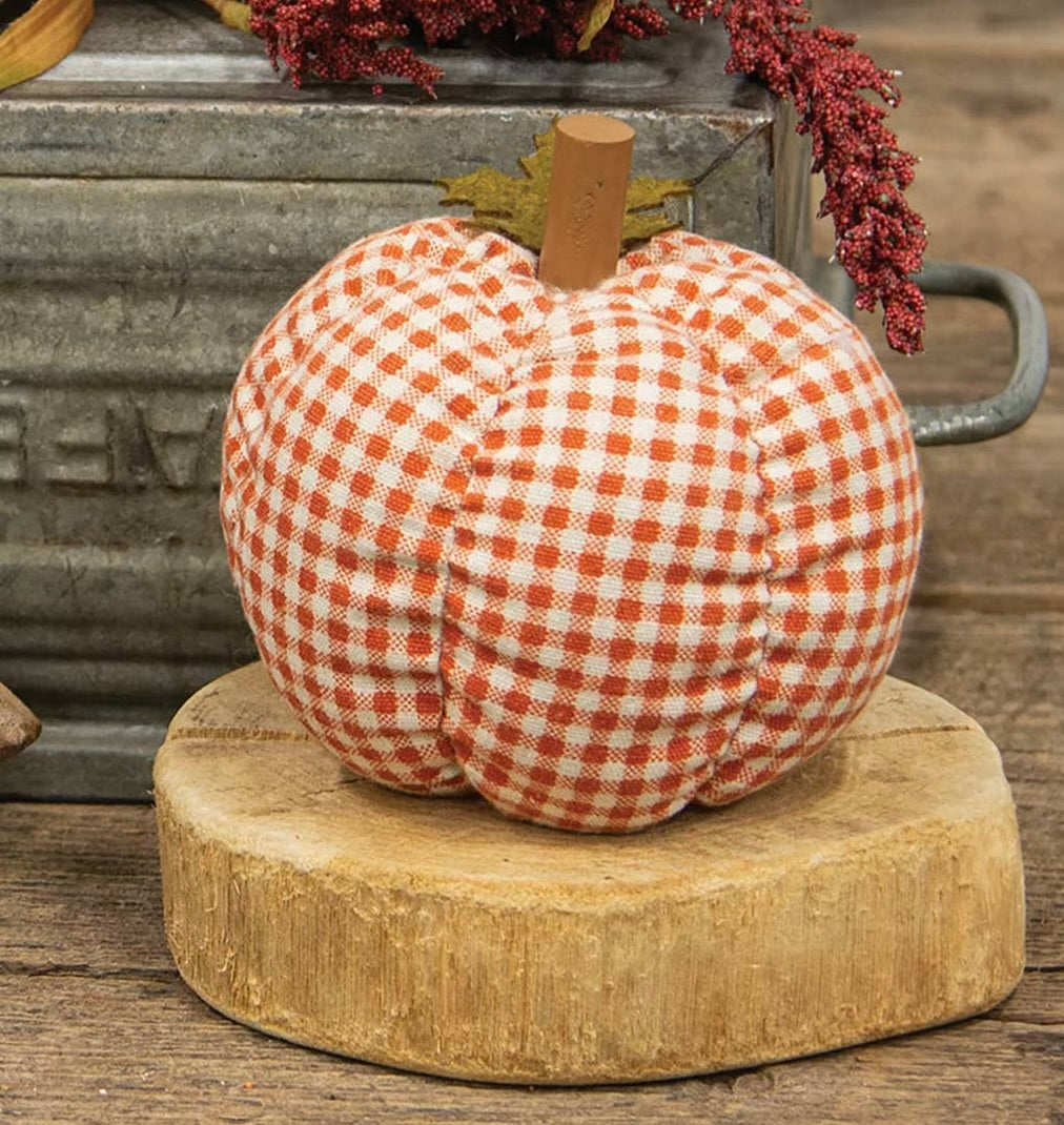 Plush Orange Patterned Pumpkin - Orange & White Checkered