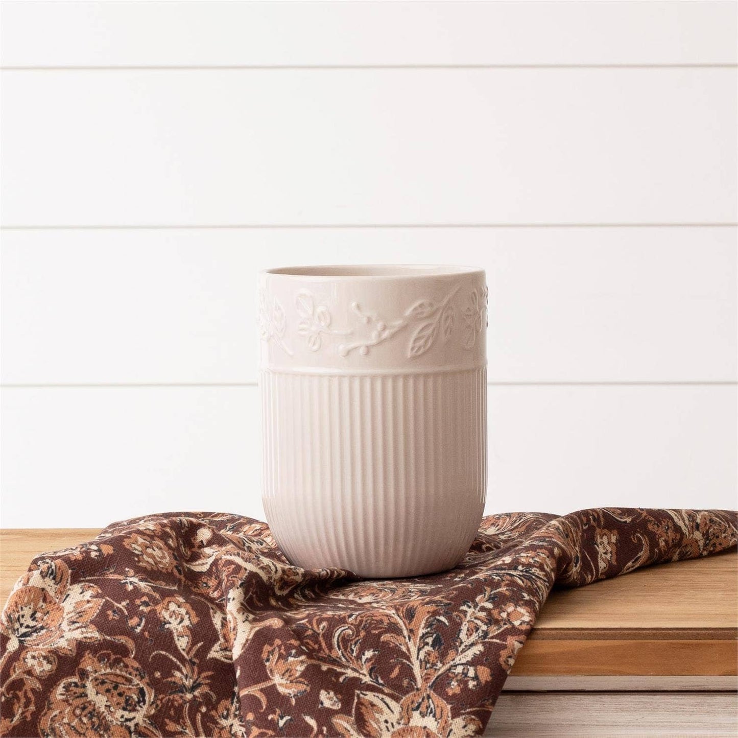 Utensil Holder - Ridged With Leaf Detail