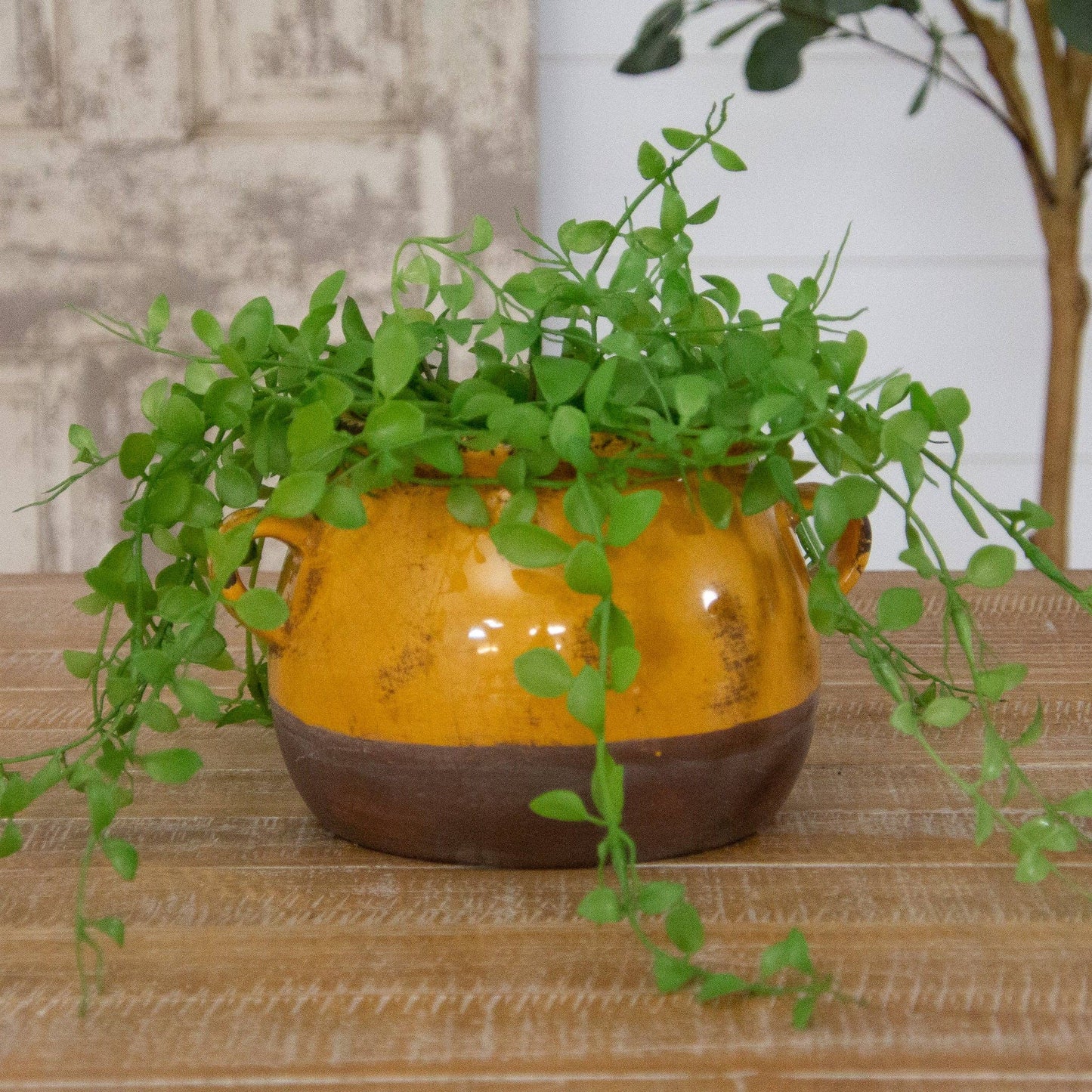 Decorative Pot - Ocher and Brown with Handles