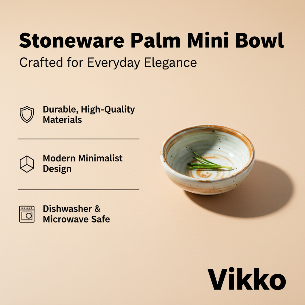 Vikko Stoneware Palm Mini Bowl Cream White Brown Rim, 3.5 oz