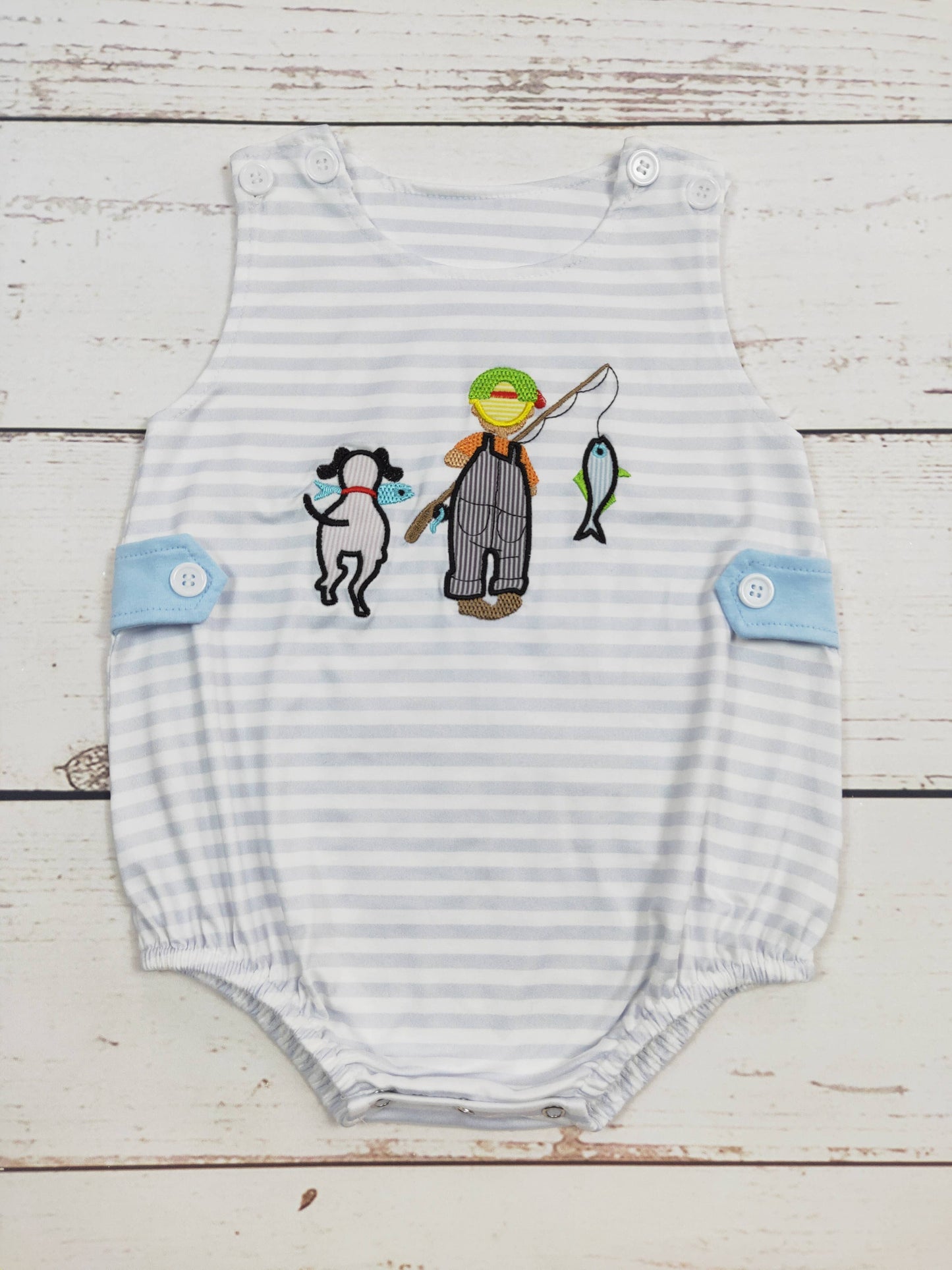Baby Boy Fishing Lure Appliqué Bubble: 3-6M