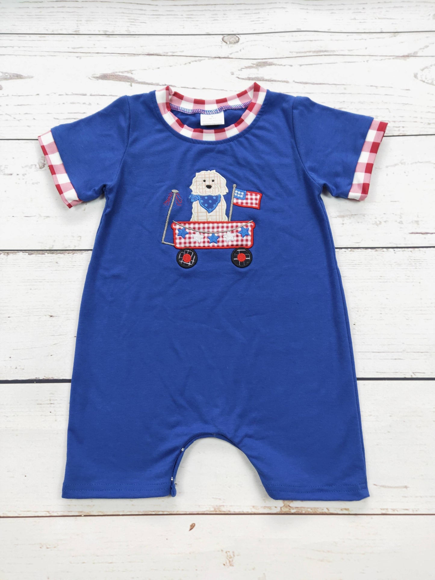 Blue Baby Boy Appliqué Patriotic Romper: 3-6M
