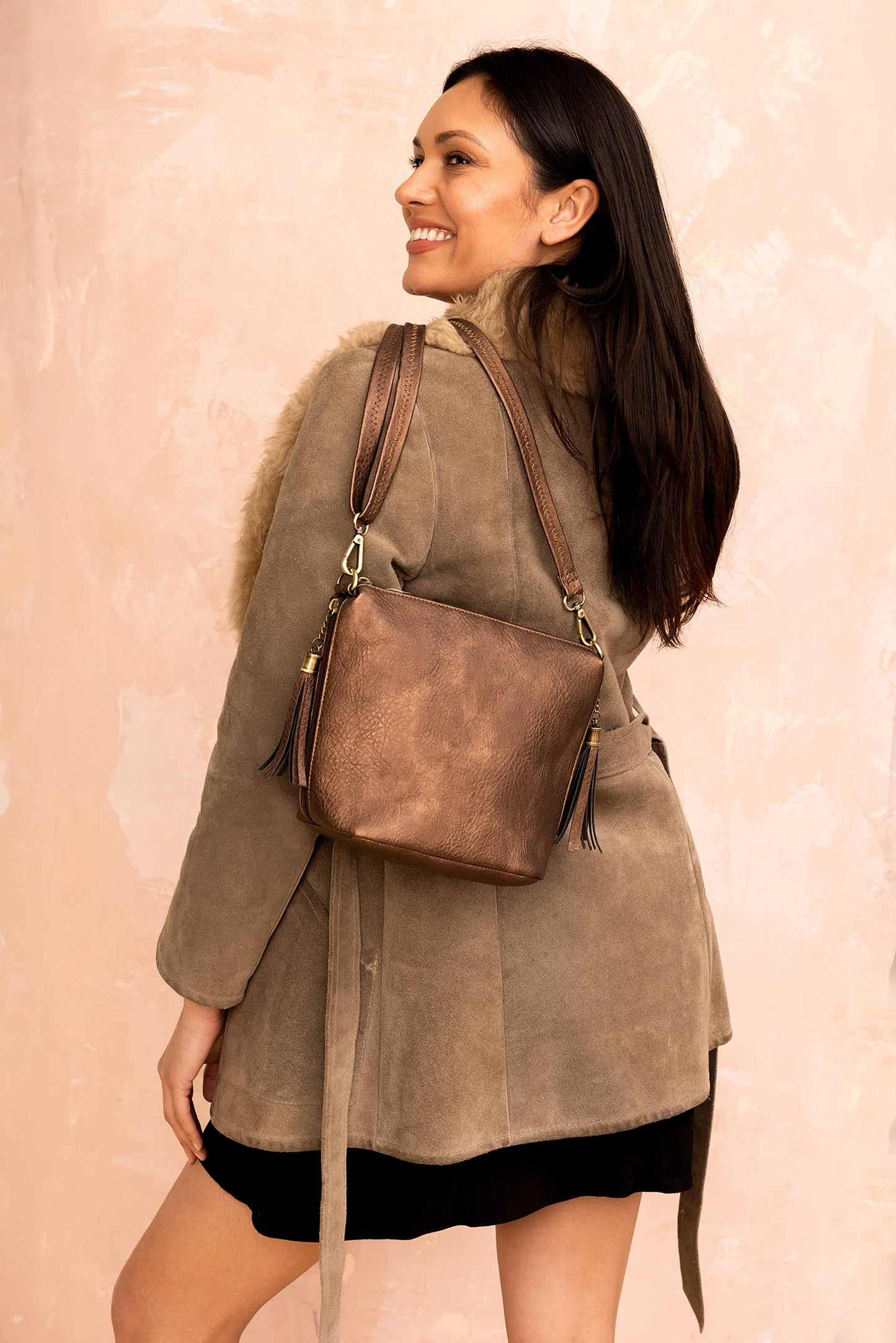 Dylan Crossbody w/ 2 Side Tassel Zippers: Mustard