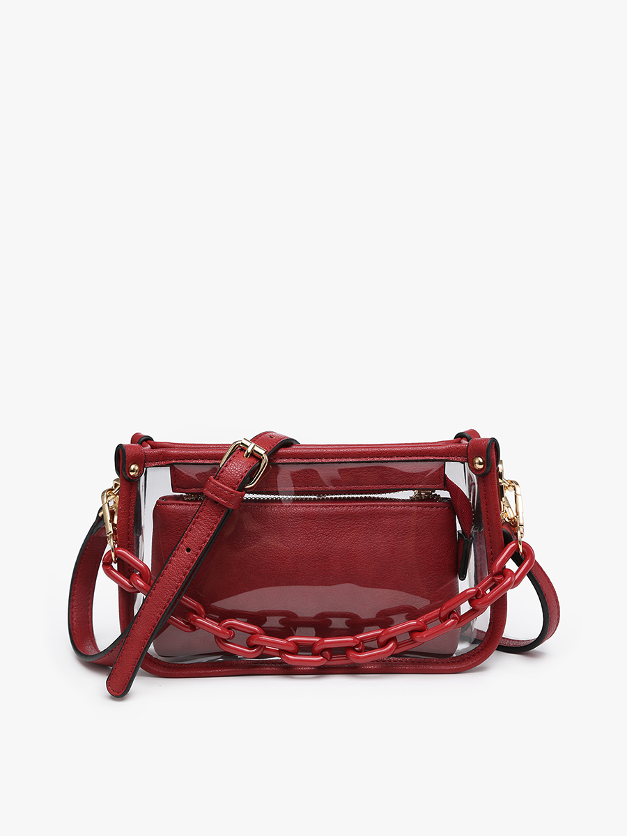 Jessica Clear Crossbody w/ Chain: Crimson