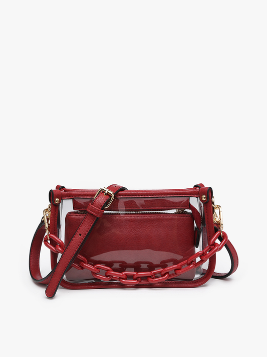 Jessica Clear Crossbody w/ Chain: Crimson