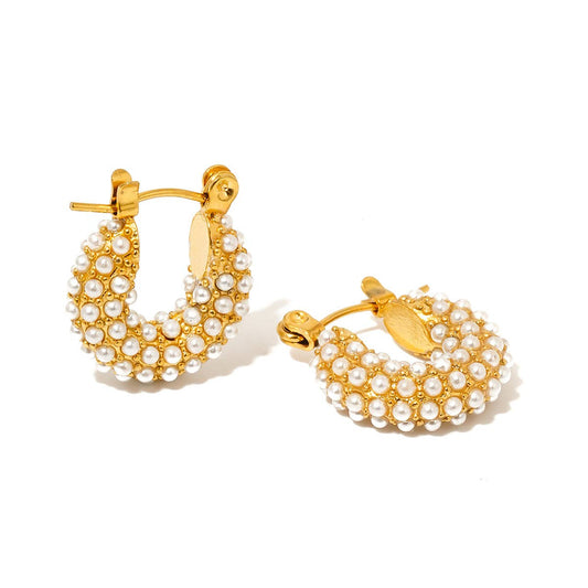Hailey Huggie Pearl Earrings