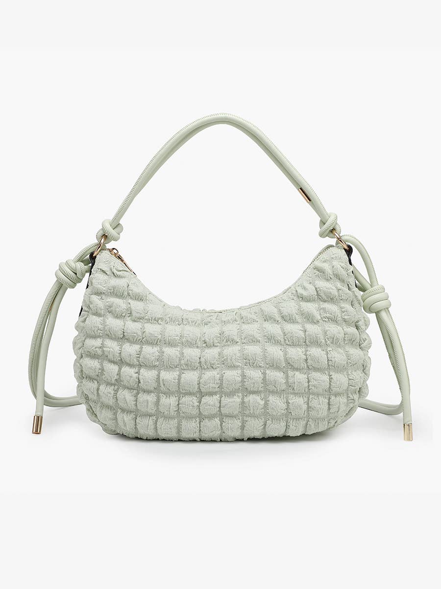 Nelly Quilted Puffy Shoulder Bag – Knotted Strap: Mint