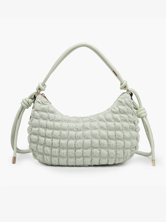 Nelly Quilted Puffy Shoulder Bag – Knotted Strap: Mint