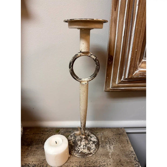 Antique Wrought Iron Candle Holder: Large