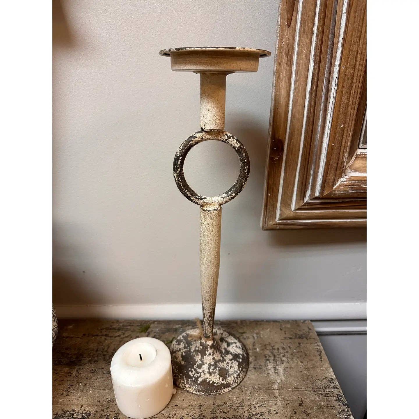 Antique Wrought Iron Candle Holder: Small