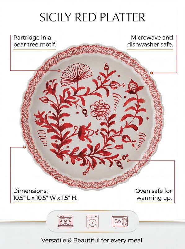 Fitz and Floyd Sicily Red 10.5In Pie Plate