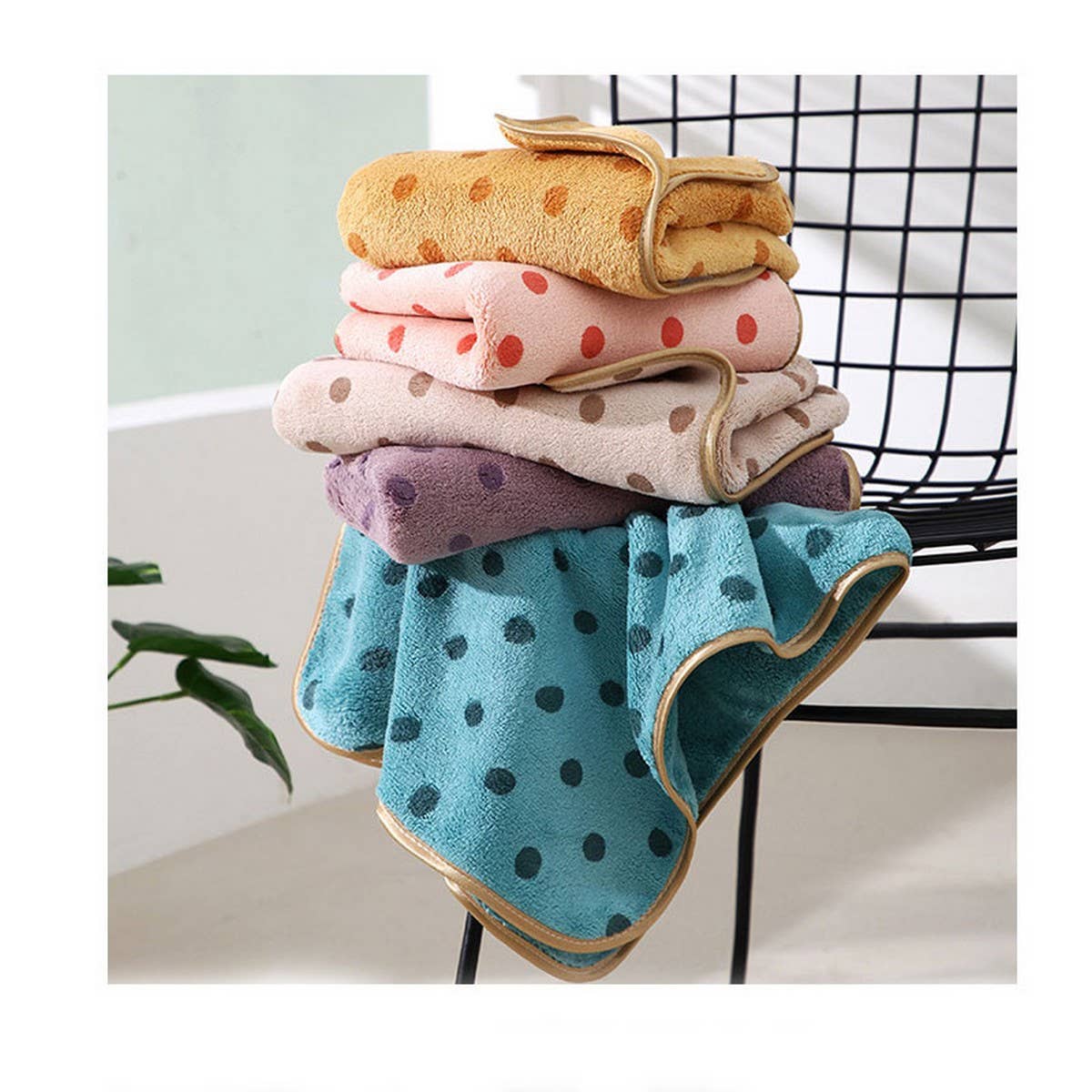 CORAL FLEECE POLKA DOT ABSORBENT FACE TOWEL KHAKI