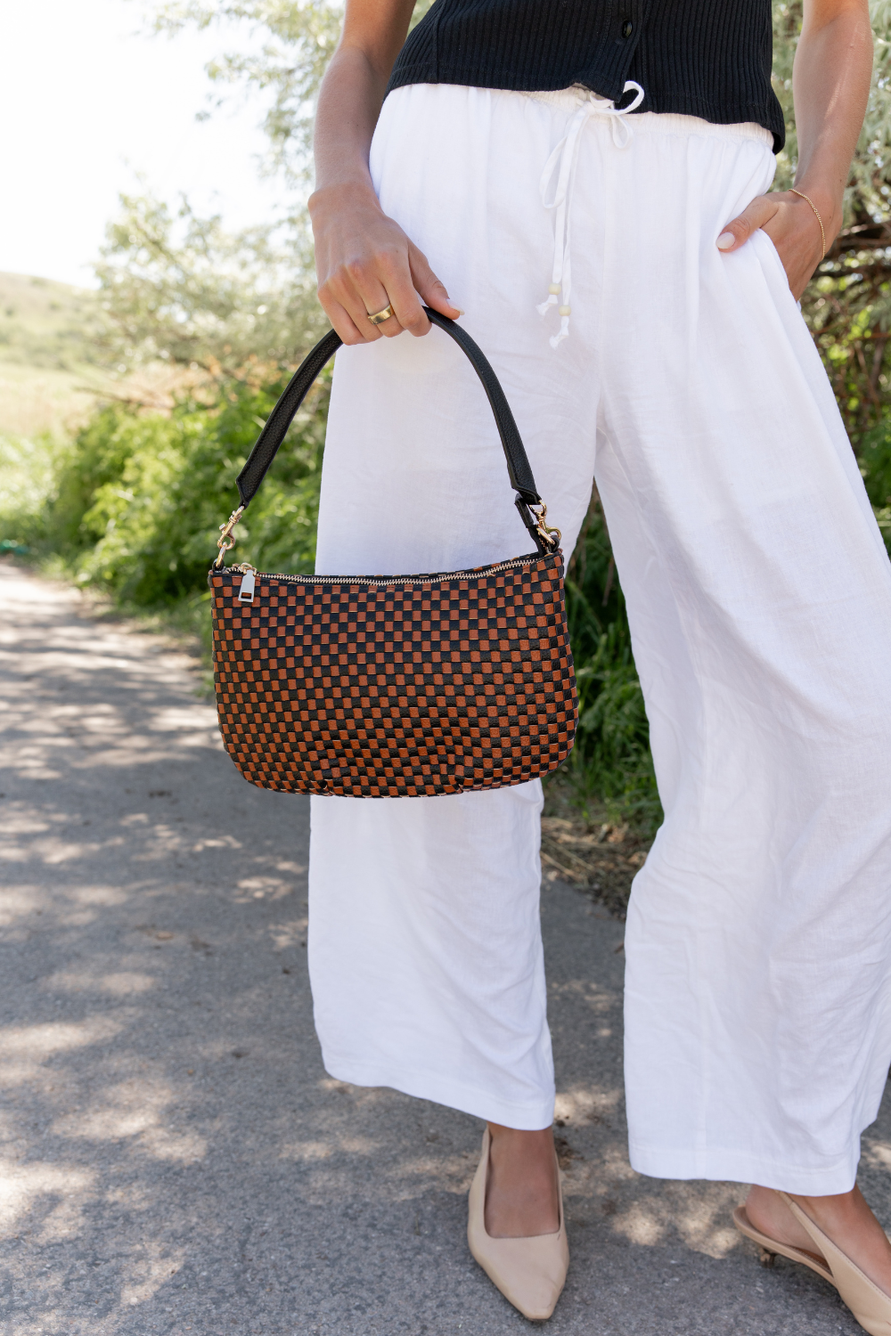 Lennon Woven Convertible Crossbody Camel+Black