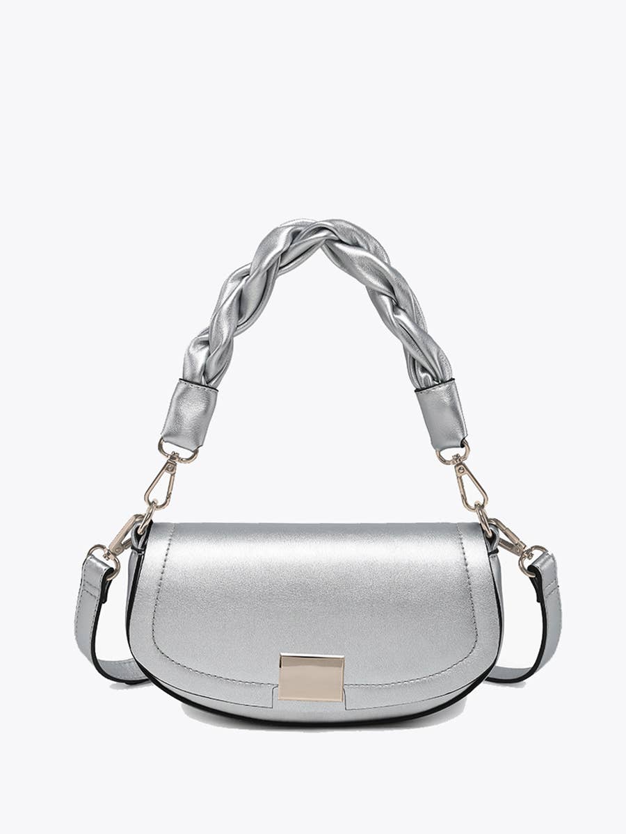 Nylah Flapover Crossbody – Woven Strap Bag | EH2708 : Silver