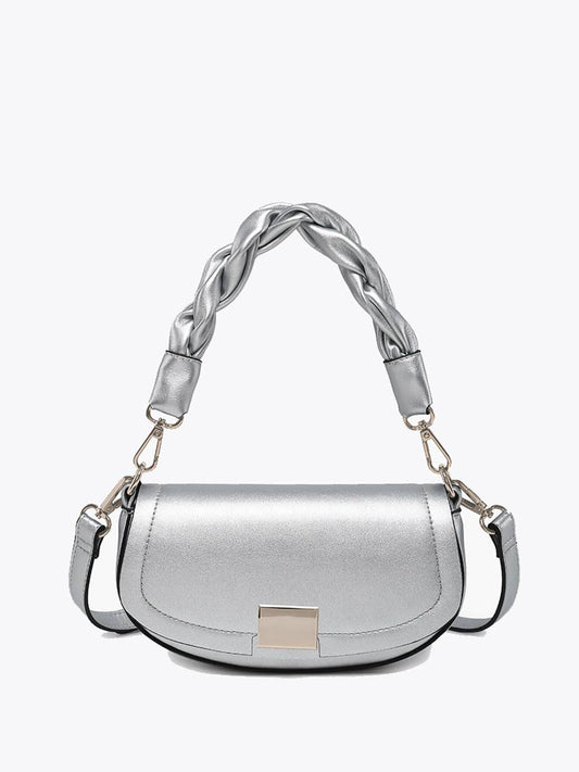 Nylah Flapover Crossbody – Woven Strap Bag | EH2708 : Silver