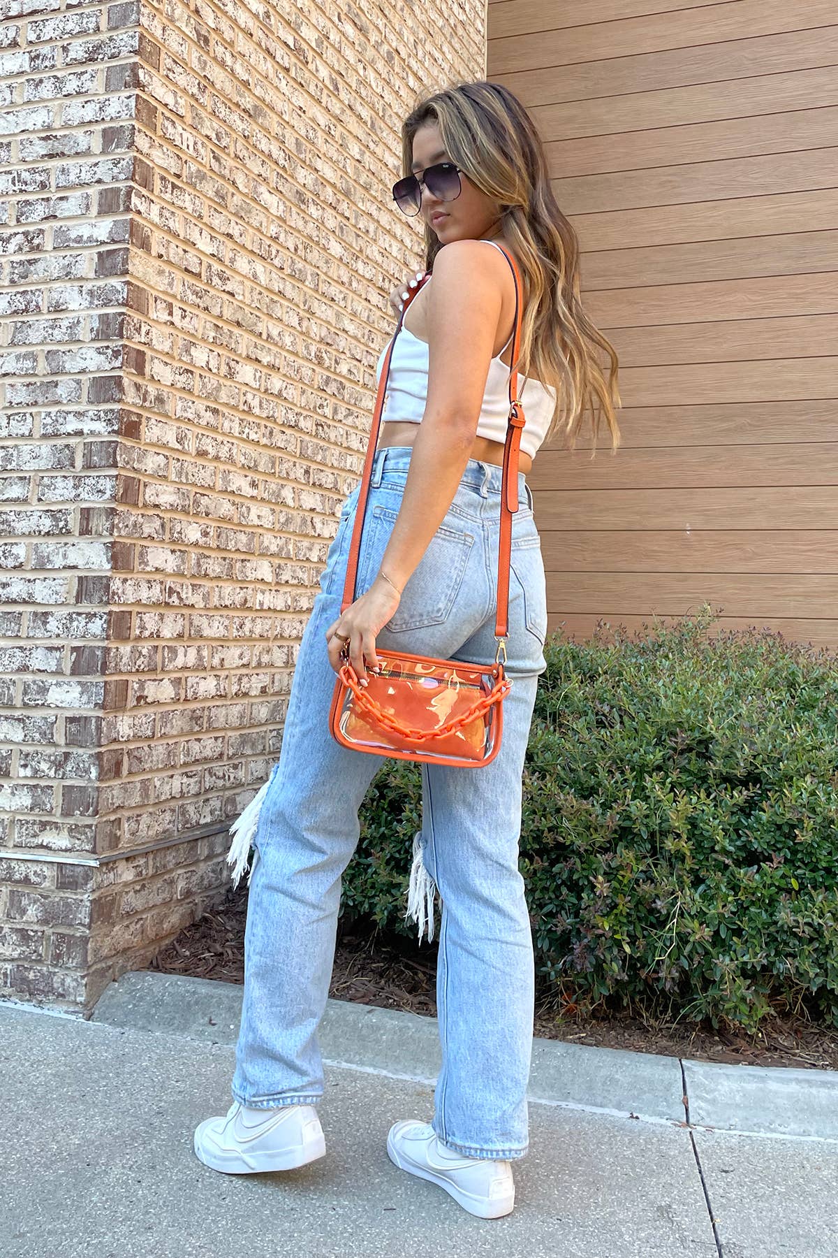 Jessica Clear Crossbody w/ Chain: Crimson