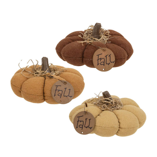 Mini Stuffed Mossy Top "Fall" Pumpkin - Set of 3