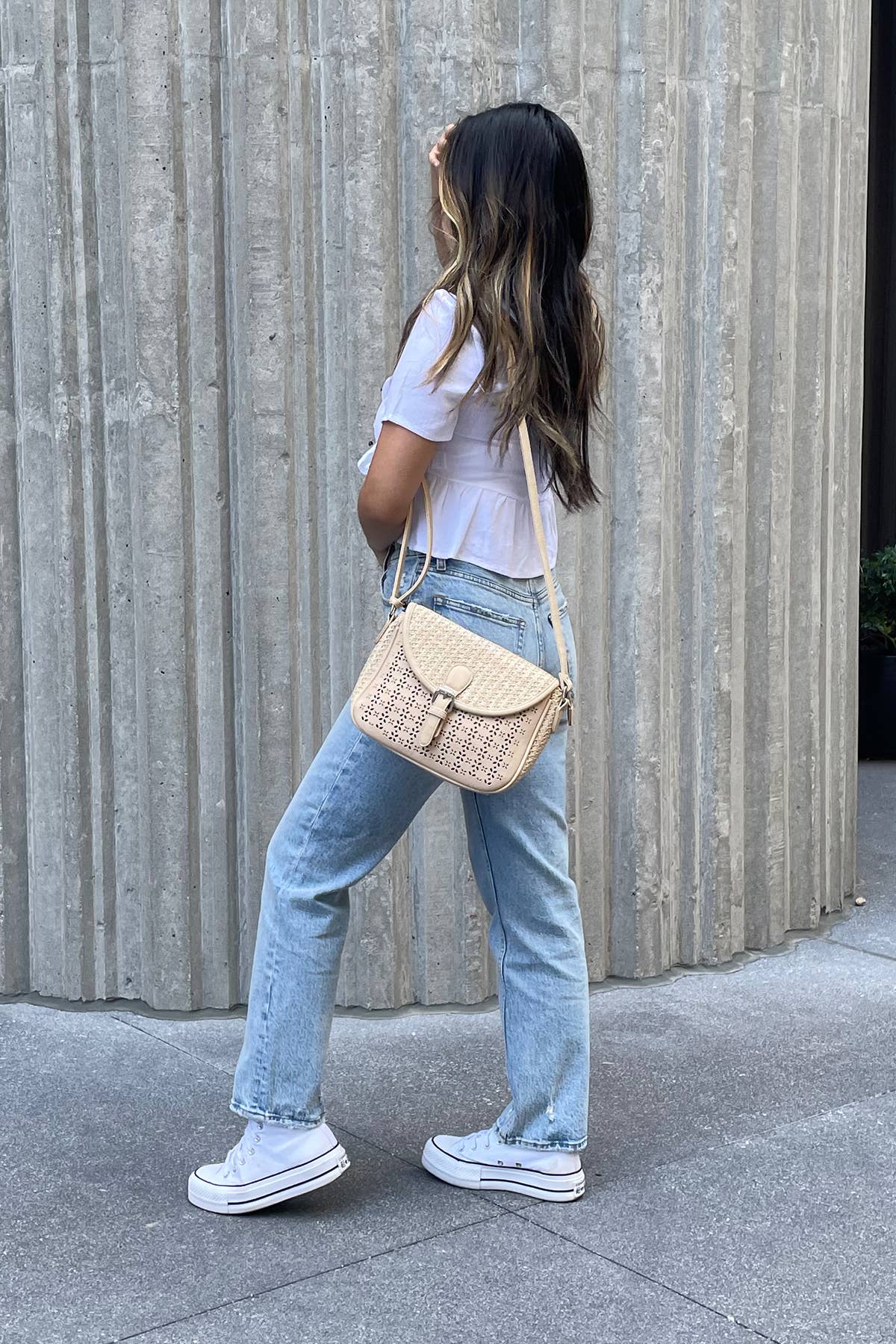 Carolina Woven Lasercut Crossbody: Grey