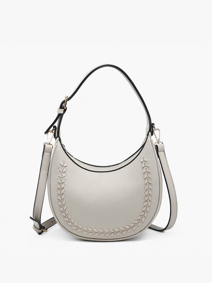 Tristan Shaped Whipstitch Shoulder Bag/Satchel: Warm Grey