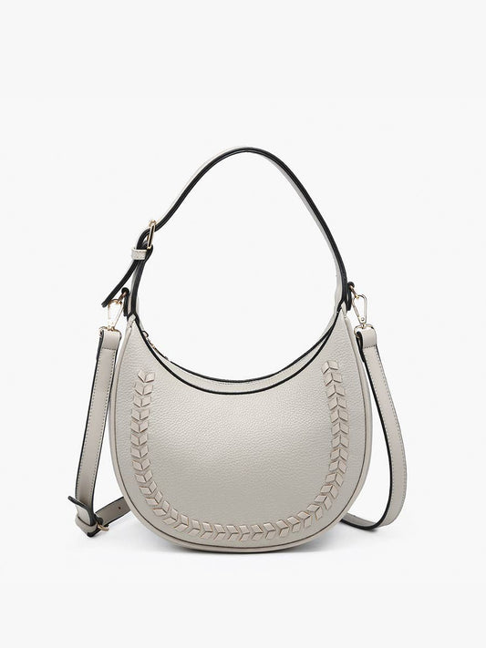 Tristan Shaped Whipstitch Shoulder Bag/Satchel: Warm Grey