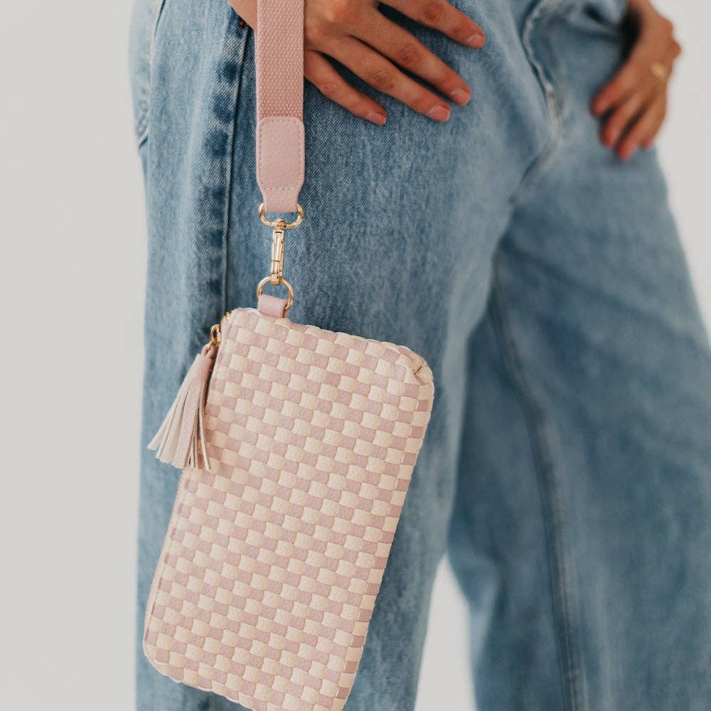 Emma Woven Clutch Wristlet: Blush Checkered