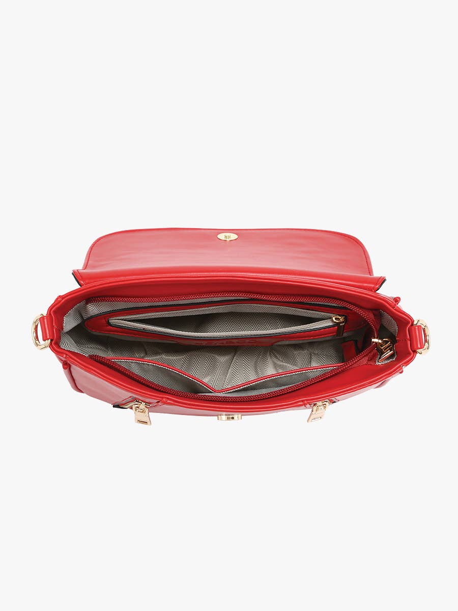 Lindsay Dual Zip Flapover Crossbody: Cherry Red