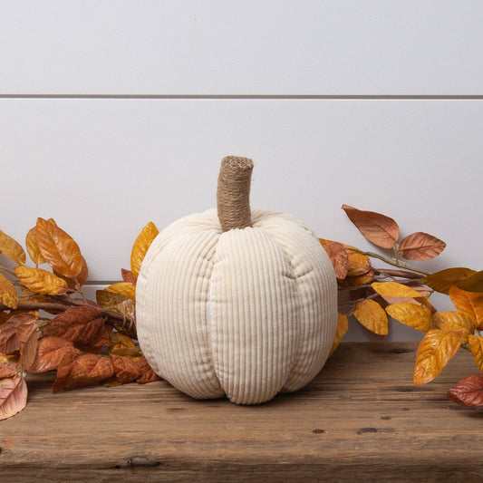 Cream Corduroy Pumpkin with Jute Wrapped Stem, Small
