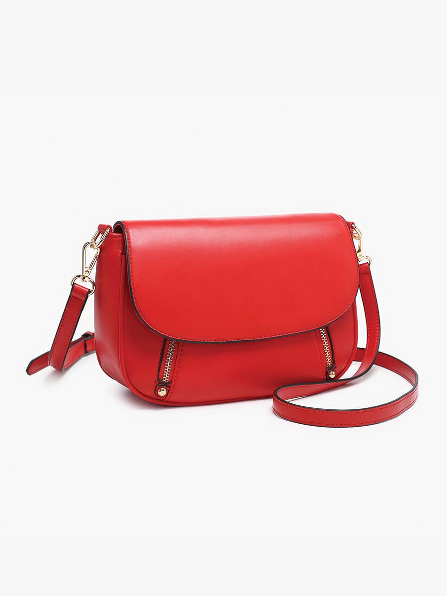Lindsay Dual Zip Flapover Crossbody: Cherry Red