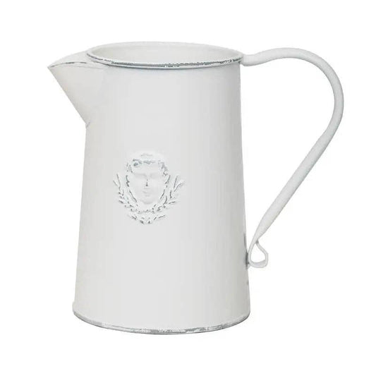 Vintage Style Rustic White Metal Flower Pitcher Vase: Large