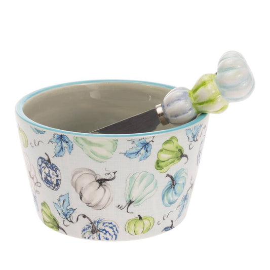 Chinoiserie Pumpkins Ceramic Bowl & Spreader