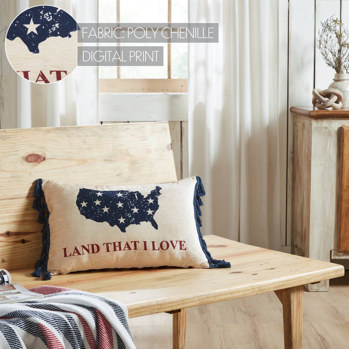 Patriotic Land That I Love Chenille Pillow - 14x22