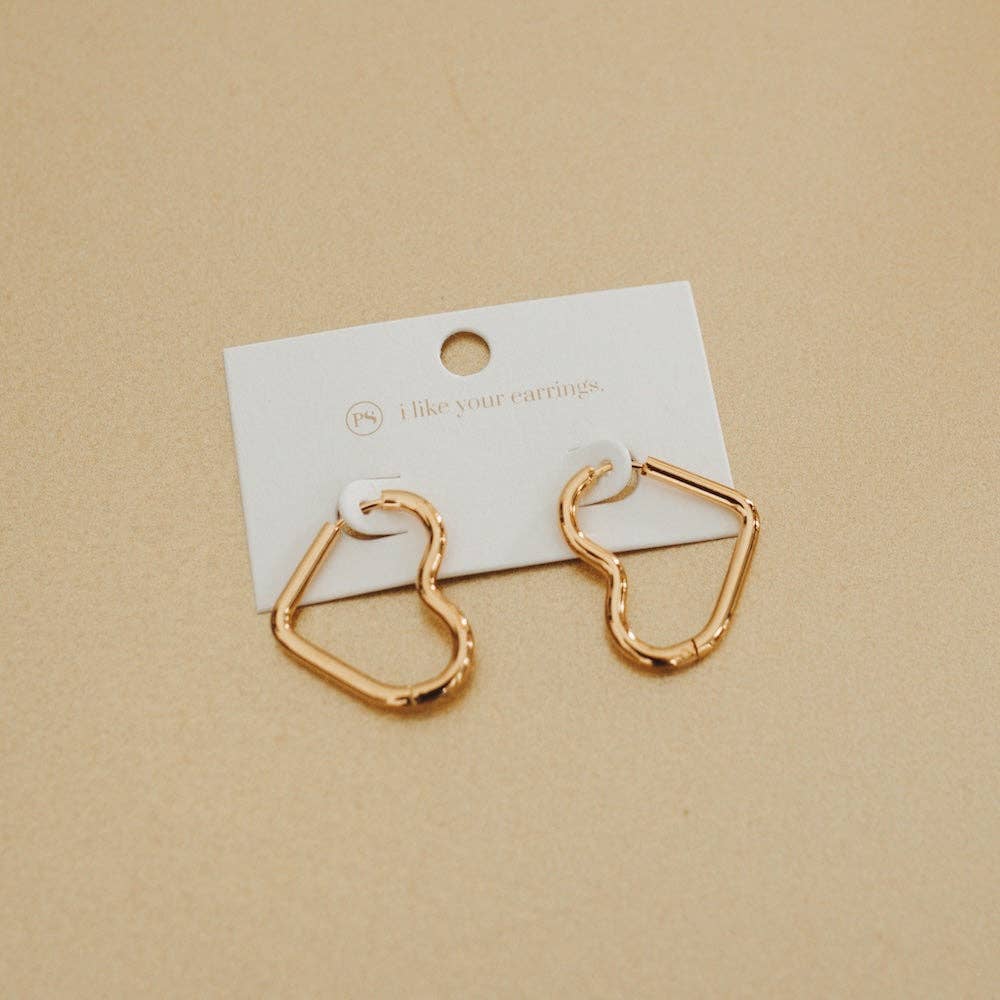 Love On My Mind Heart Hoop Earrings - Gold