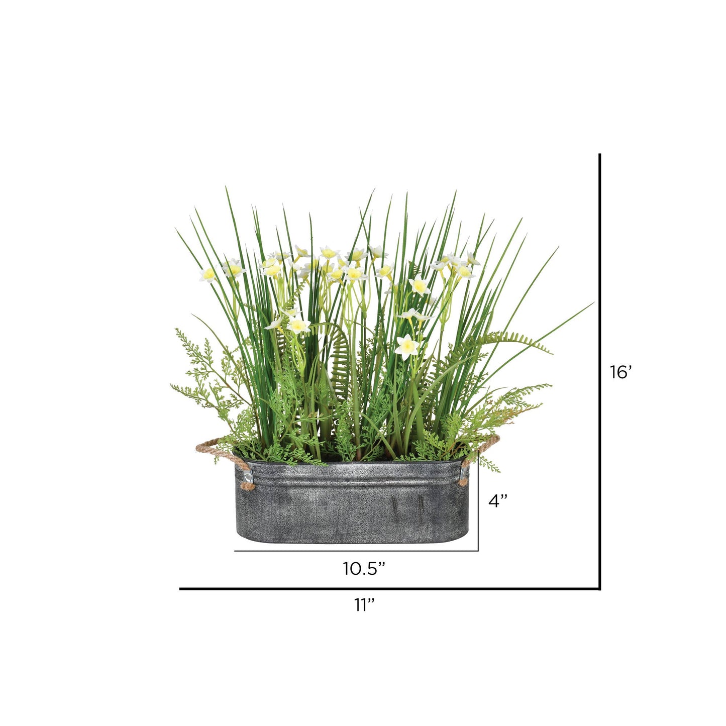 Vickerman 16" Artificial Daffodil in Galvanized Pot.: Green / Plastic / 16"