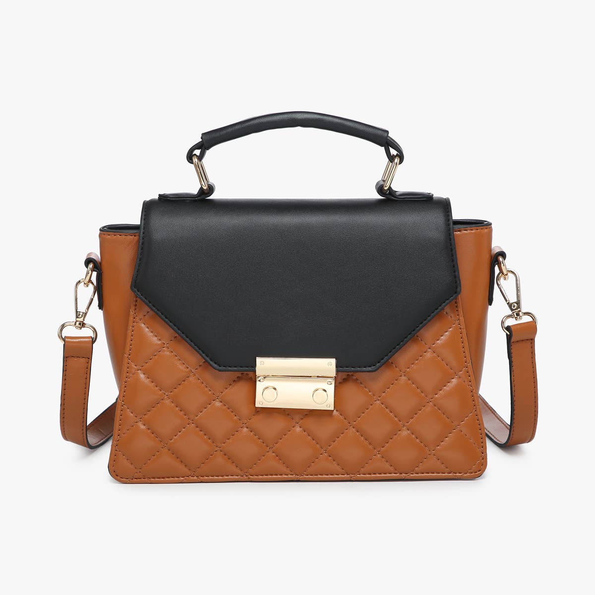 Lou Quilted Square Crossbody Bag – Push Lock Black/Brown