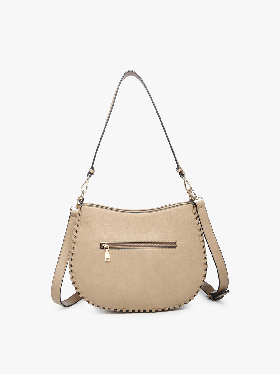 Raquel Whipstitch Trim Crossbody/Saddle Bag: Mauve