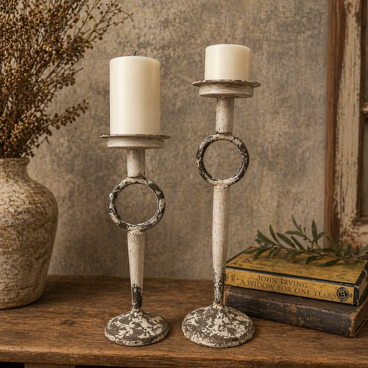 Antique Wrought Iron Candle Holder: Large