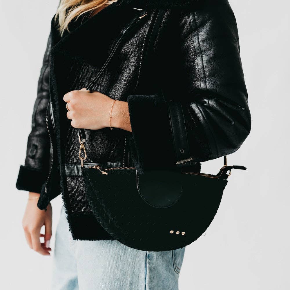 Selena Suede Flap Crossbody: Black