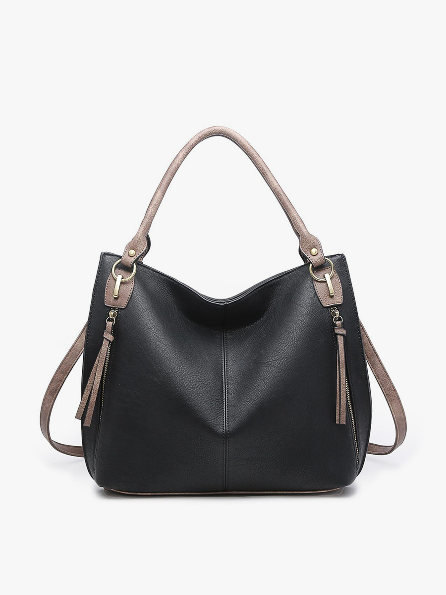 Connar Distressed Side Pocket Tote: Black