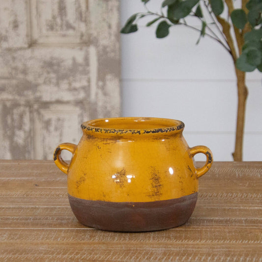Decorative Pot - Ocher and Brown with Handles