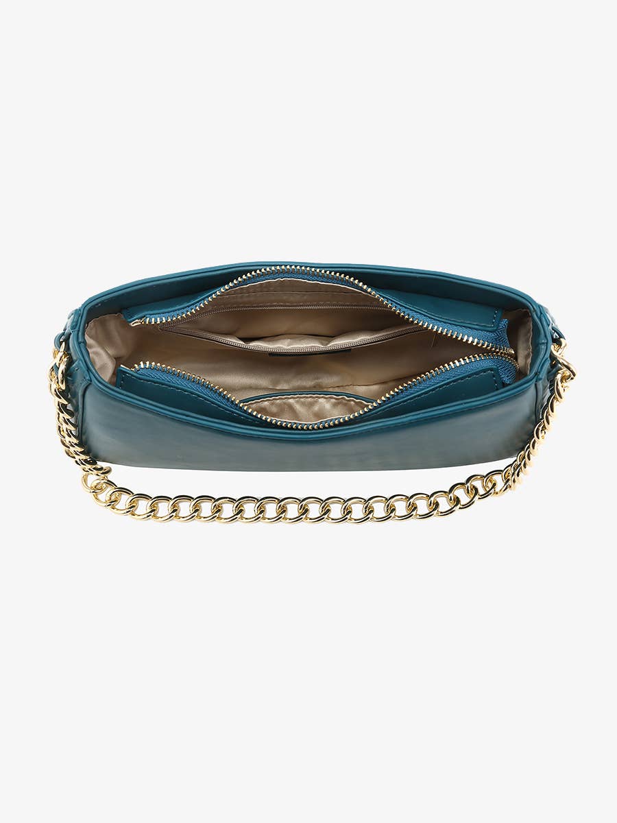 Juneau Chain Stitched Shoulder Bag Peacock