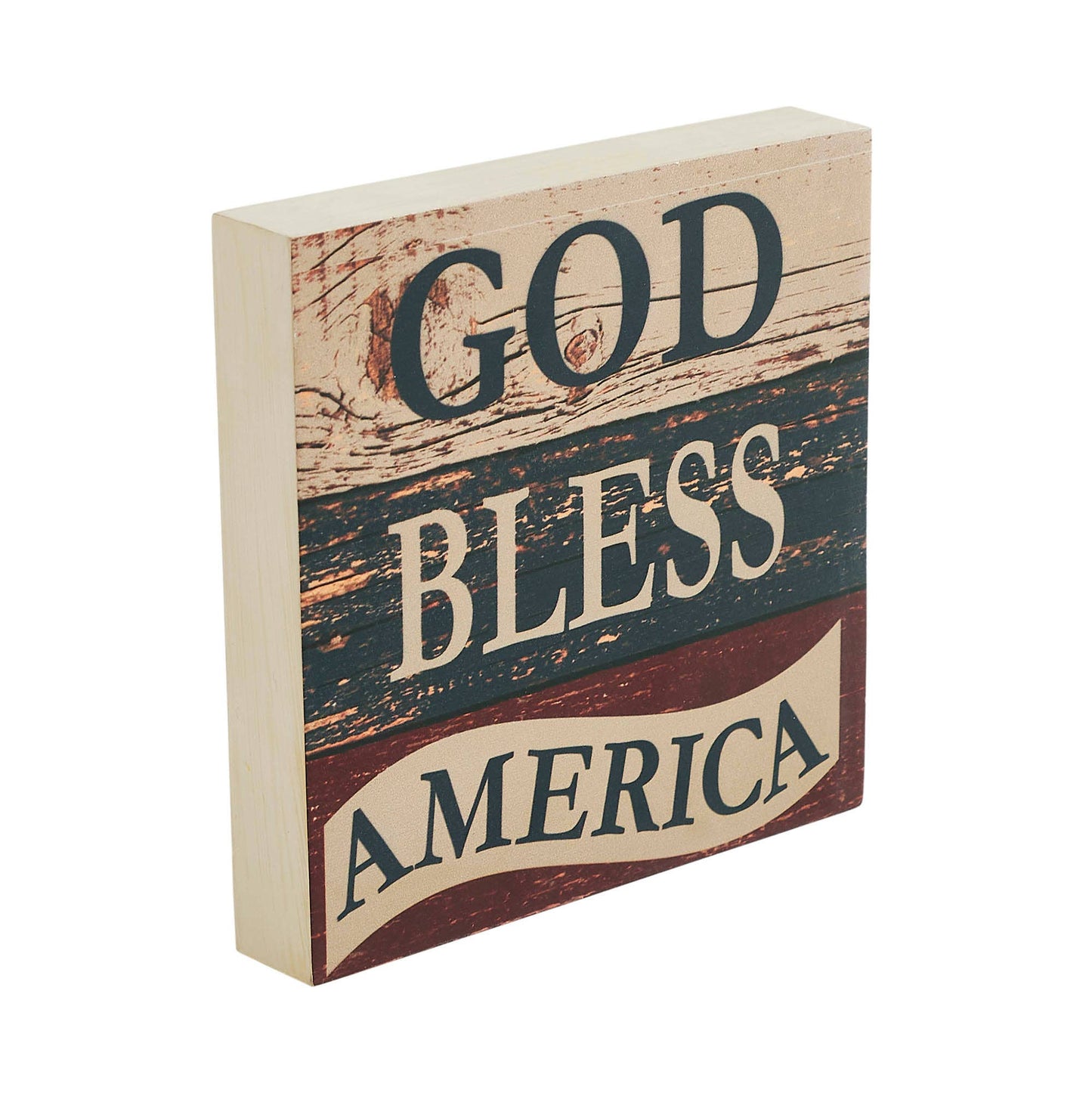 God Bless America Rustic Patriotic Block Sign 6x6x1
